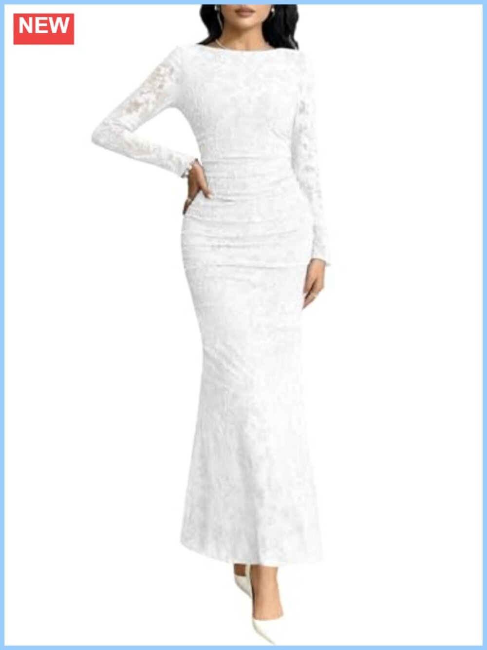 MITILLY Long Sleeve Formal Maxi Dress Ruched Bodycon Wedding Guest Gown